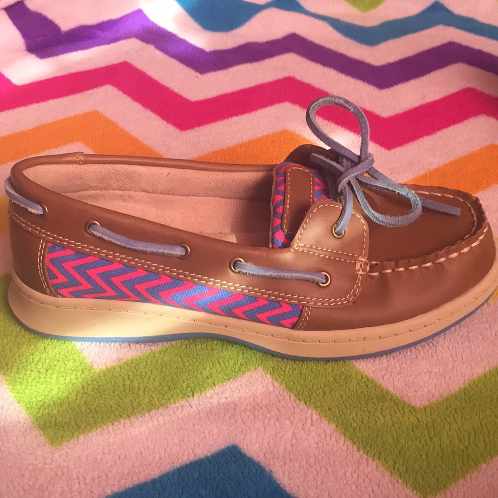 Girls pink and blue chevron Sperry’s